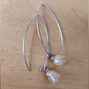Silver Drop Earrings with Cream Marble Beads